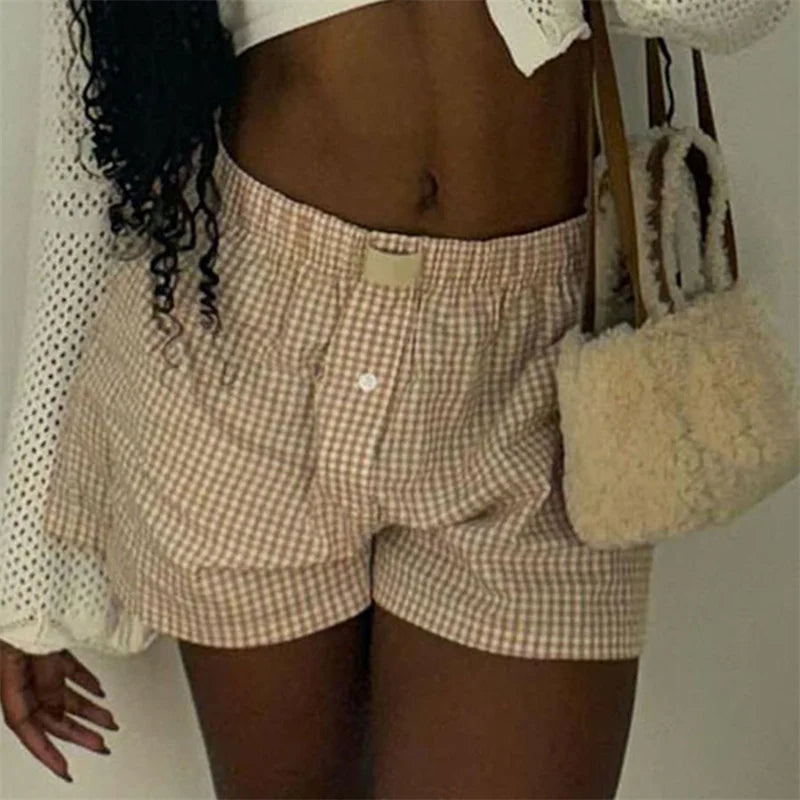 Women's Y2k Pajamas Shorts Cute Plaid Pj Short Pants Flannel Lounge Sleep Shorts Bottoms Elastic Waist Baggy Boxers Tracksuit - 3KDyn